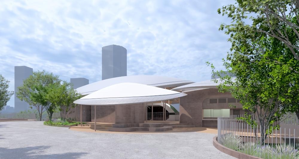 東園車站。計劃展示單軌電車的車輛零件及歷史面板（圖像）